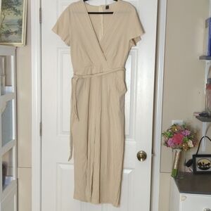 Emery Rose Cotton Cream Jumpsuit - Women's Size XL Lightweight Short Sleeve